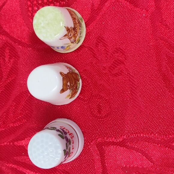 3 Baby Bunny Rabbit Deer Oregon Thimble Fine Bone China Made England Mayflower - Picture 5 of 6